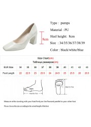 2022 Lucifer Women's Glossy Faux Leather Shoes Square Heel Spring Shoes Women High Heels Office Lady Shoes Shallow Mouth