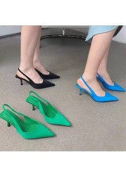 Lucyever 2022 Solid Color High Heels Pumps Women Spring Summer Pointed Toe Slingback Shoes Woman Thin Heel Mules Sandals Ladies