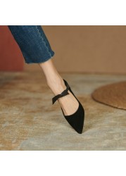 2021 Autumn Women Shoes Sheep Suede Pointed Toe Chunky Heel Women Pumps Shoes Ladies Concise Mary Janes Bow High Heel Shoes