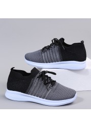 Rimocy Breathable Women Running Shoes Spring 2022 Mix Color Knitted Platform Sneakers Women Soft Sole Mesh Casual Shoes Flats