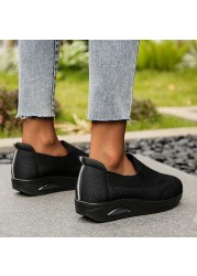 Rimocy 2022 Summer Women Breathable Sneakers Cushioning Air Cushion Walking Shoes Woman Slip On Platform Mesh Flats Plus Size 43