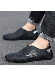 2022 Men Leather Casual Shoes Comfortable Handmade Loafers Flats Moccasins Sneakers Lightweight Walking Driving Shoes Big Size