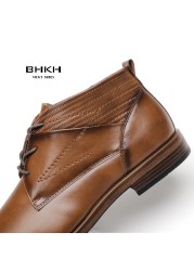 BHKH 2022 Autumn/Winter Men Boots Lace-up Ankle Boots Formal Business Dress Shoes Work Formal Office Man Classic Shoes