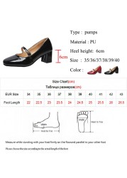 Lucifer Mary Janes Patent Leather Women Shoes Crystal Buckle 2022 Solid Color Chunky Heel Women Shoes Black Red