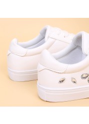 Lucyever Rhinestone White Sneakers Women Spring Summer Comfortable Lace Up Flats Woman Casual Platform Shoes Female Plus Size 42