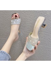 2022 New Bright Diamond Sandals Toe High Heels Women Slippers Sandalia Feminina Party Dress Shoes Sandals Women Size 35-42