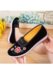 Old Beijing cloth shoes women's soft non-slip mid-aged shoes' flat breathable single pedal maternal shoes for women