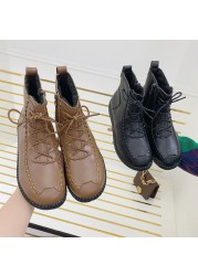 Handmade women's first layer cowhide ankle boots women boots retro genuine leather women boots