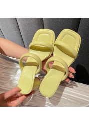 Women Slippers Summer Square Toe High Heels Platform Shoes Ladies Party Slides Thick Bottom Female Slippers Women Flip Flops