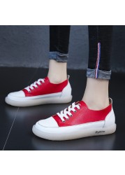 Women Spring Shoes 2022 New Genuine Leather Trend Color Matching Women Shoes Flat Bottom Lace-up Casual Girl Student Shoes