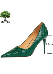 BIGTREE Patent Leather Shoes Woman Pumps 2022 Designer Shoes New Weave Style Fine High Heels Stiletto Heeled Shoes Party Shoes