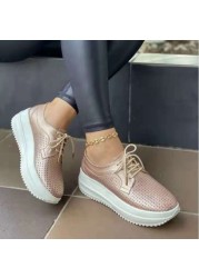 2022 women's shoes spring and autumn new casual shoes hollow breathable slope heel platform shoes lightweight non-slip sports shoes