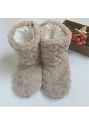 women cotton slippers winter warm feel ce indoor floor shoes socks love style slip-on soft non-slip female plush shoes