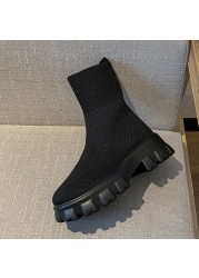 Women Platform Socks Boots Autumn Boots Size 43 Woman High Heel Shoes Sexy Knitted Casual Socks Chunky Socks Boots Botas Mujer