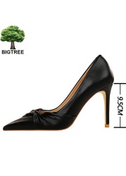 BIGTREE أحذية الربيع امرأة مضخات بولي أحذية أحذية من الجلد النساء الكعوب Stiletto موضة مكتب أحذية عالية الكعب السيدات أحذية حجم كبير 43