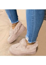 Winter New Women's Cotton Shoes Bowknot Plush Warm Snow Boots Casual Woman Flat Furry Ankle Boots Women Boots