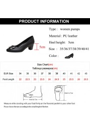 Rimocy Crystal Buckle Soft PU Leather Women Pumps 2021 Comfortable Square Med Heels Office Work Shoes Casual Woman Single Shoes