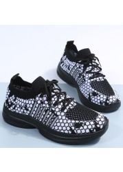 Lucyever Breathable Mesh Sneakers for Women Snake Pattern Lace Up Vulcanized Shoes Woman 2022 Comfty Non Slip Tenis Shoes 44