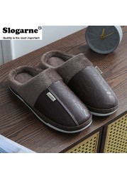 Couples Women Men Winter Slippers Home Cotton Shoes For Lovers Men Indoor Slippers Plush Warm Indoor PU Leather Waterproof Unisex