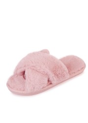 Fashion Women Cozy Fluffy Slippers Cozy Faux Fur Cross Indoor Floor Slides Flat Soft Furry Ladies Female Celebrity Flip Flops