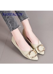 2022 Women's shoes fashion comfortable daily casual trend solid color PU pointed toe golden ring shallow mouth flat shoes