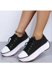 Rimocy Leopard Canvas Platform Sneakers Women Plus Size 43 Thick Sole Sports Shoes Woman 2022 Spring Autumn Lace Up Casual Shoes