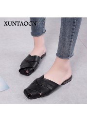 Flat Slides Mules Shoes Woman Summer Ladies Elegant Shoes Half Slippers Women's Shoes Lazy Zapatos Mujer