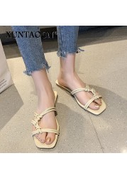 2022 Slippers women summer  Korean version new square-toe flat-heel candy color fashion outer wear sandals slippers