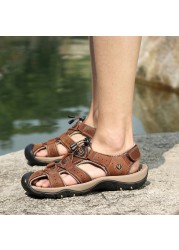 New Men's Sandals Cowhide Plus Size Beach Shoes Men's Sandals Slippers Plus Size 38-48 Mens Casual Sandals Genuine Leather