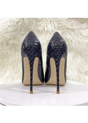 Spring snakeskin pattern pointed toe soft leather shallow stiletto work shoes party dress all-match large size women's shoes