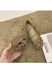 2021 new leather summer shoes woman flats hollow breathable casual flat shoes comfortable shoes women