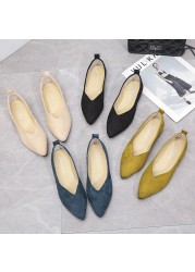 Slip On Women Flats Shoes Candy Color Pointed Toe Female Loafers Large Size Shoes Woman Spring Flock Ladies Ballet Flats