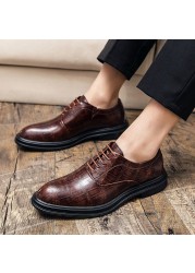 Men's Pu Leather Shoes Casual Shoes Dress Shoes Spring Fashion Casual Shoes Crocodile Pattern Leather Shoes Big Size Lace Shoes