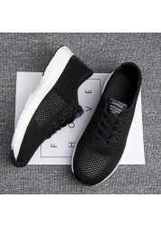 Summer new flying woven breathable walking shoes hollow lace-up cushioning running shoes men's shoes