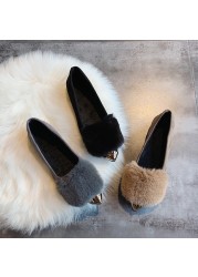 Shallow Mouth Women Autumn Fur Loafers Sneakers Female Plain Metal Pointed Toe Flats Women's Shoes