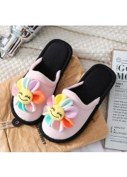 Women Smiley Face Flower Slippers Fashion Fluffy Winter Warm Slippers Woman Cartoon Animals Indoor Slippers Funny Shoes