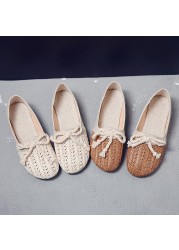 Spring Women Flats Hemp Slip On Flat Shoes Woman Canvas Loafers Bowtie Casual Shoes Comfortable Ladies Shoes zapatos mujer