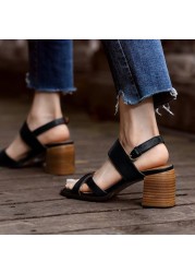 Tuyoki Women Sandals Real Leather Fashion High Heels Summer Shoes for Woman Casual Daily Office Lady Shoes Size 34-40