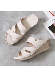 Rimocy Fashion Cross Straps Women Wedges Sandals Summer 2022 PU Platform Slippers Woman Open Toe High Heel Sandals Slides Women