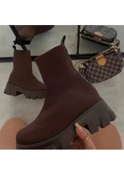 Fashion Ankle Boots Platform Women Boot Knitted Stretch Sock Boot Woman Boots Elastic Fabric Autumn Winter Boots Female Boots