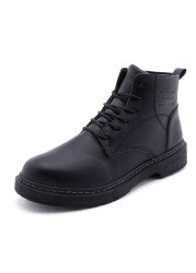 Black Leather Men Boots Lace Up Platform Ankle Boots Street Style High Tops Casual Shoes Fashion Combat Boots For Men