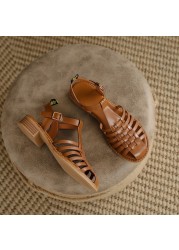 Women Genuine Leather Shoes Summer Sandals Buckle Strap Hollow Out Beach Sandals Cool Women's Shoes 2022 New Size 34-40