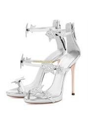 Crystal Star Decor Sandals Thin High Heels Open Toe Stiletto High Heels Ankle Strap Shoes Summer Dress Shoes Hot Sale