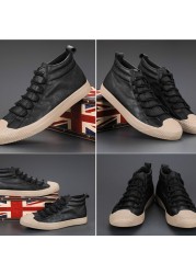 Men's vulcanized PU leather shoes, new Korean version, simple and fashionable, with lace, high quality, casual, 2020