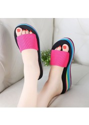 2022 summer ladies sandals slippers thick sole bathroom slippers wedge beach flip flops high heels beach slippers