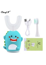 CkeyiN 2 in 1 Sonic Vibration U Shape Kids Electric Toothbrush 5 Adjustable Modes Cartoon Teeth Whitening Cleaning Brush