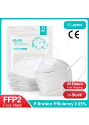 5-200pcs white ffp2 masks KN95 mascarilla fpp2 homology ada ffp2fan 5 layers mask ffp2 ce certification fp2 mascarillas маска