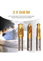 3pcs HSS Co-Rotary Spot Welding Cutter Sawmill Point Drill Bit Sheet Metal Welding Joints Removal Titanium Plating Drill Bit