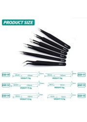 ESD anti-static stainless steel tweezers precision maintenance repair industrial curved tool home work model making hand tool