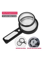 5X 10X 15X Lighted Magnifying Glass Handheld Magnifier with 8 Led Lights, Optical Lens Illuminated Magnifier for Reading Repair